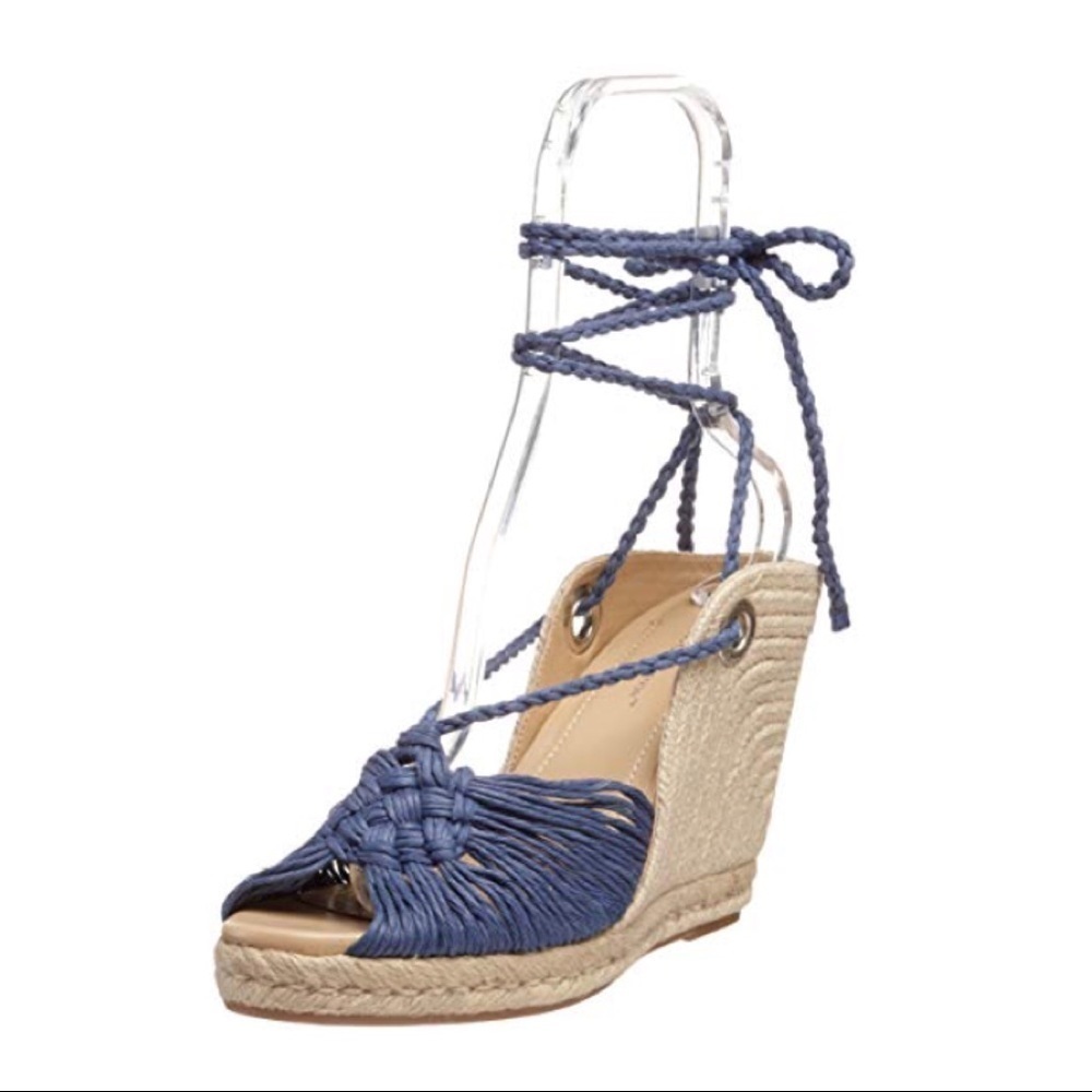 BCBGeneration • Pike espadrille sandals blue wedge ankle tie macramé crochet